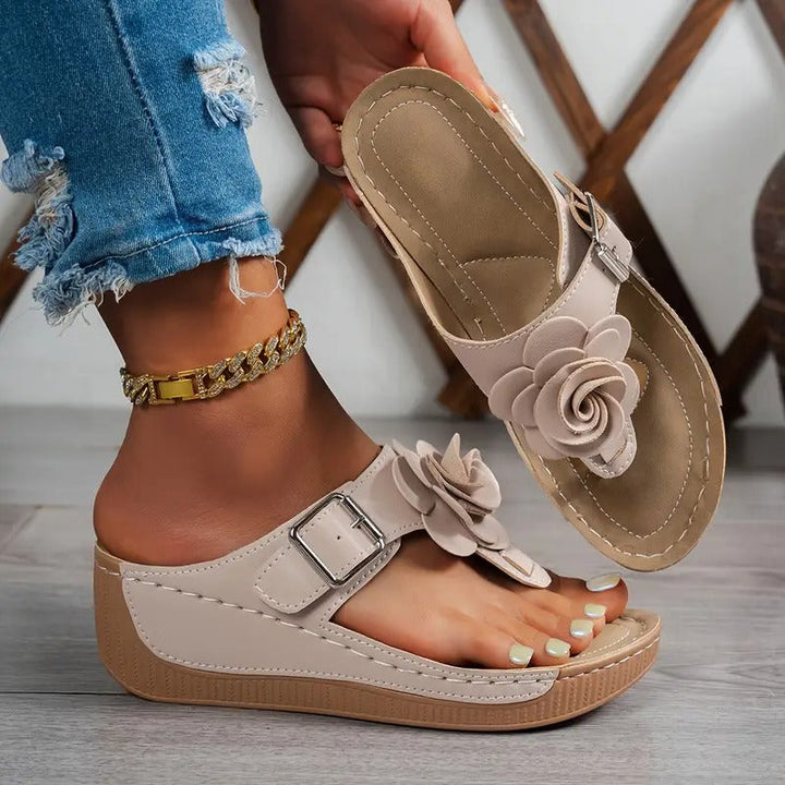 Sandals Women - Flower Detail Wedge Toe Post | Summer
