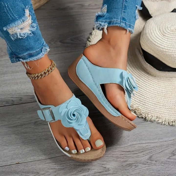 Sandals Women - Flower Detail Wedge Toe Post | Summer