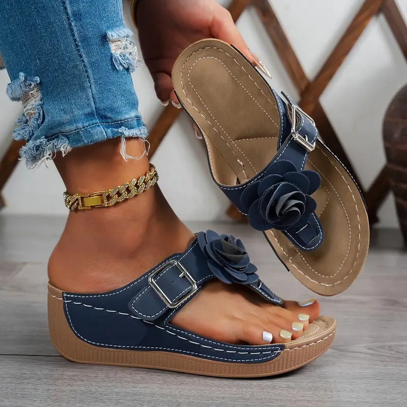 Sandals Women - Flower Detail Wedge Toe Post | Summer
