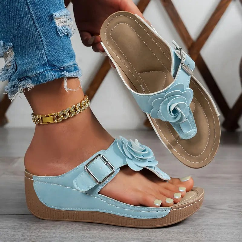 Sandals Women - Flower Detail Wedge Toe Post | Summer