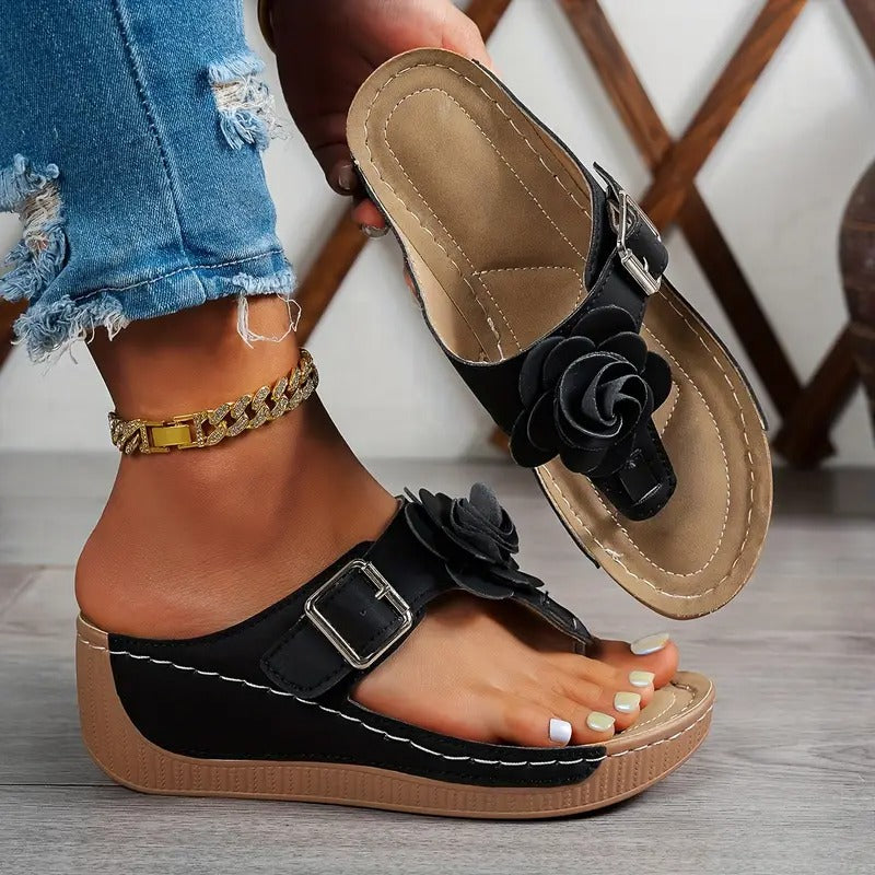 Sandals Women - Flower Detail Wedge Toe Post | Summer