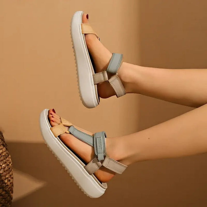 Sandals Women - Flatform Velcro Strap Two-Tone Open Toe | Summer