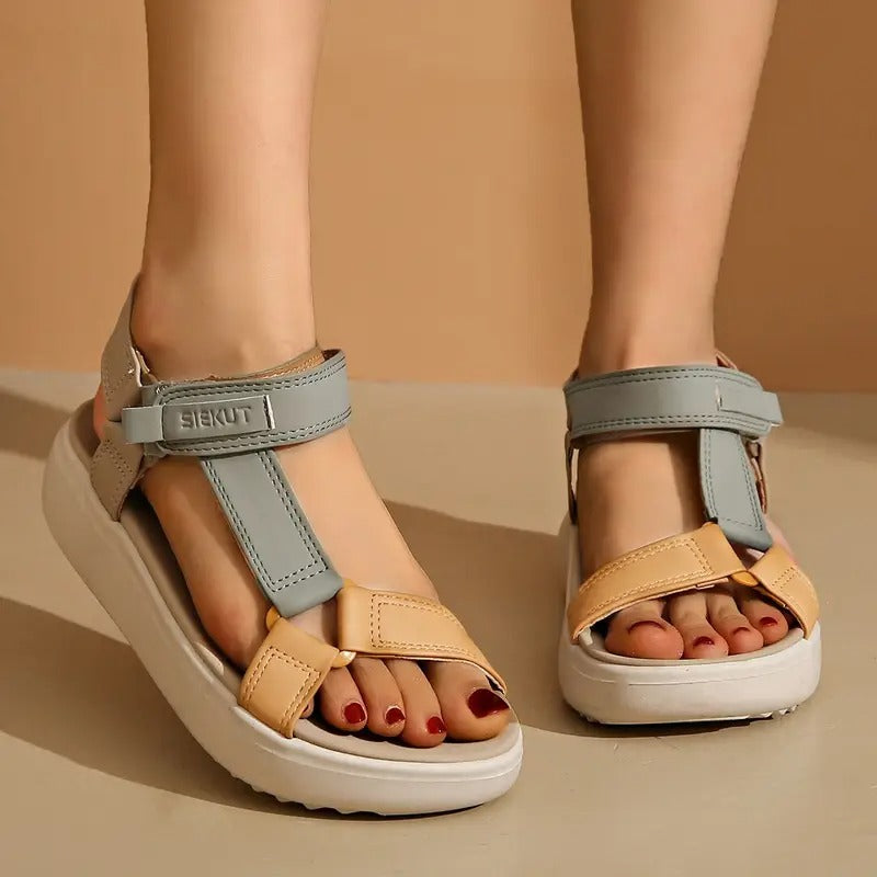 Sandals Women - Flatform Velcro Strap Two-Tone Open Toe | Summer
