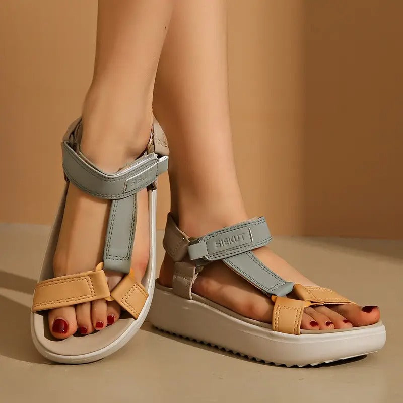 Sandals Women - Flatform Velcro Strap Two-Tone Open Toe | Summer