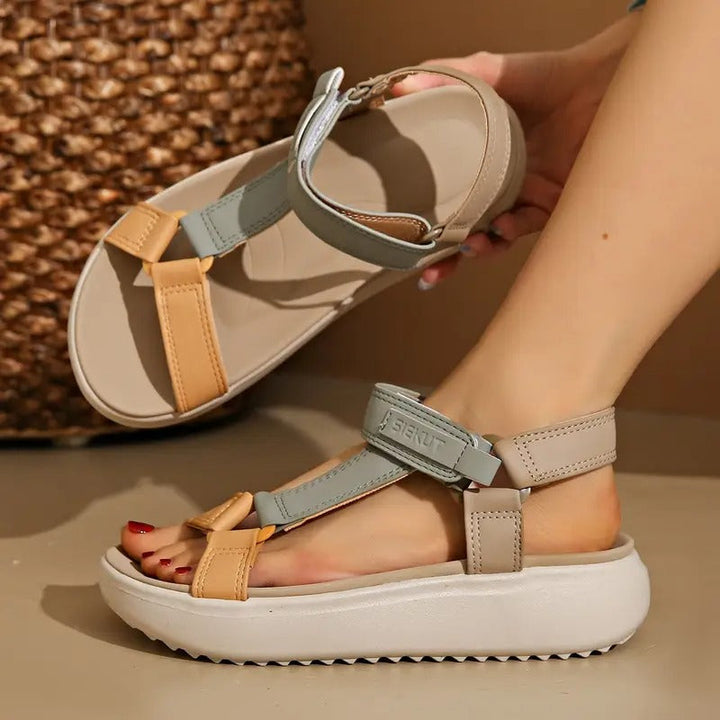 Sandals Women - Flatform Velcro Strap Two-Tone Open Toe | Summer