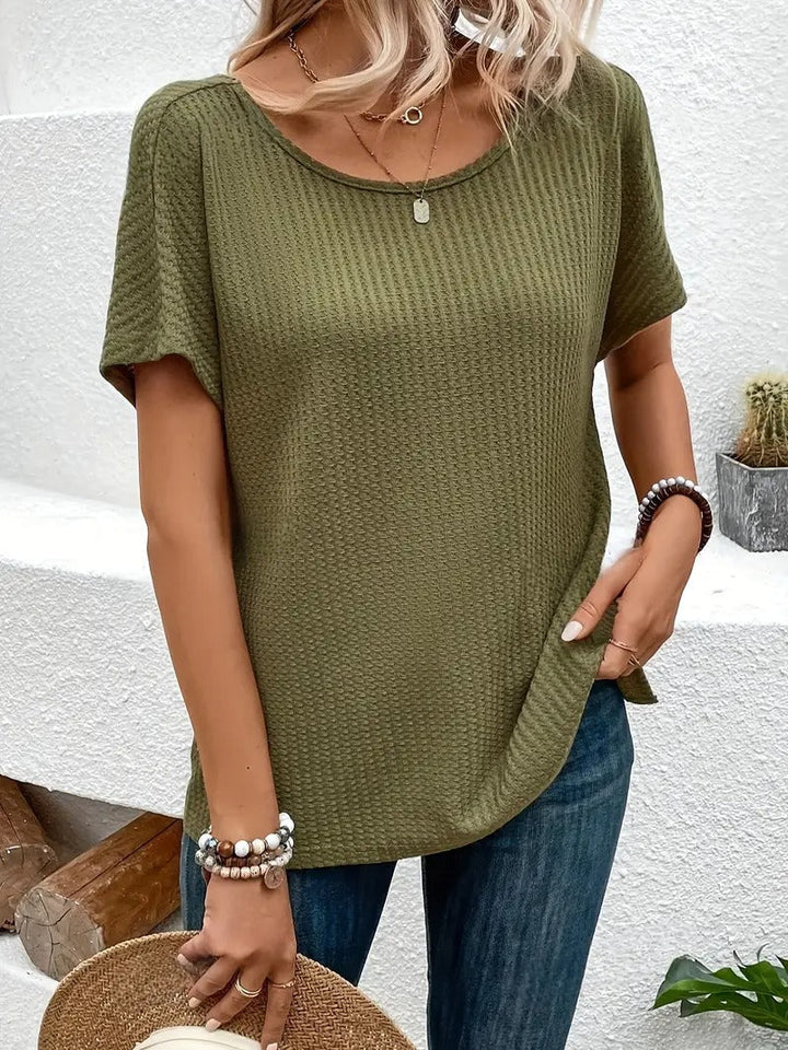 T-Shirt Women - Relaxed Short Sleeve Textured Knit Round Neck | Casual