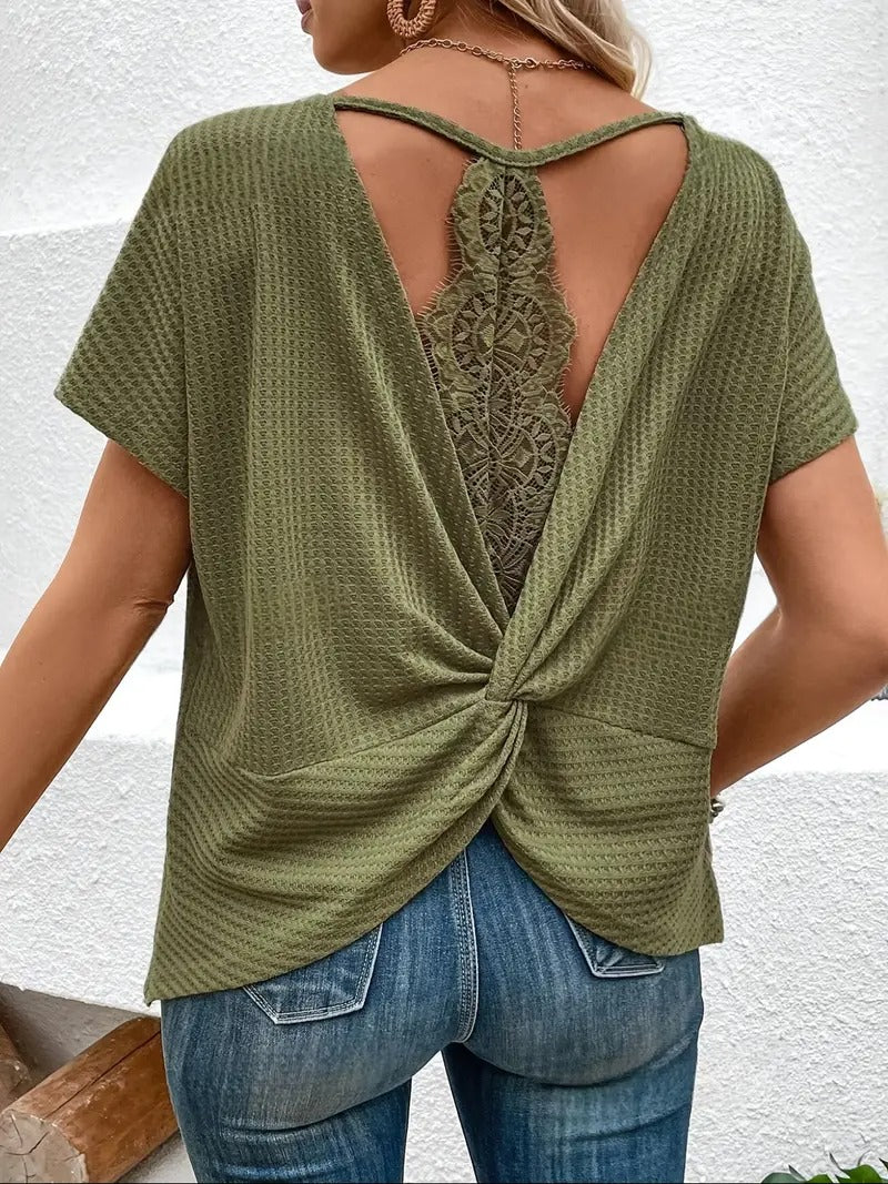 T-Shirt Women - Relaxed Short Sleeve Textured Knit Round Neck | Casual