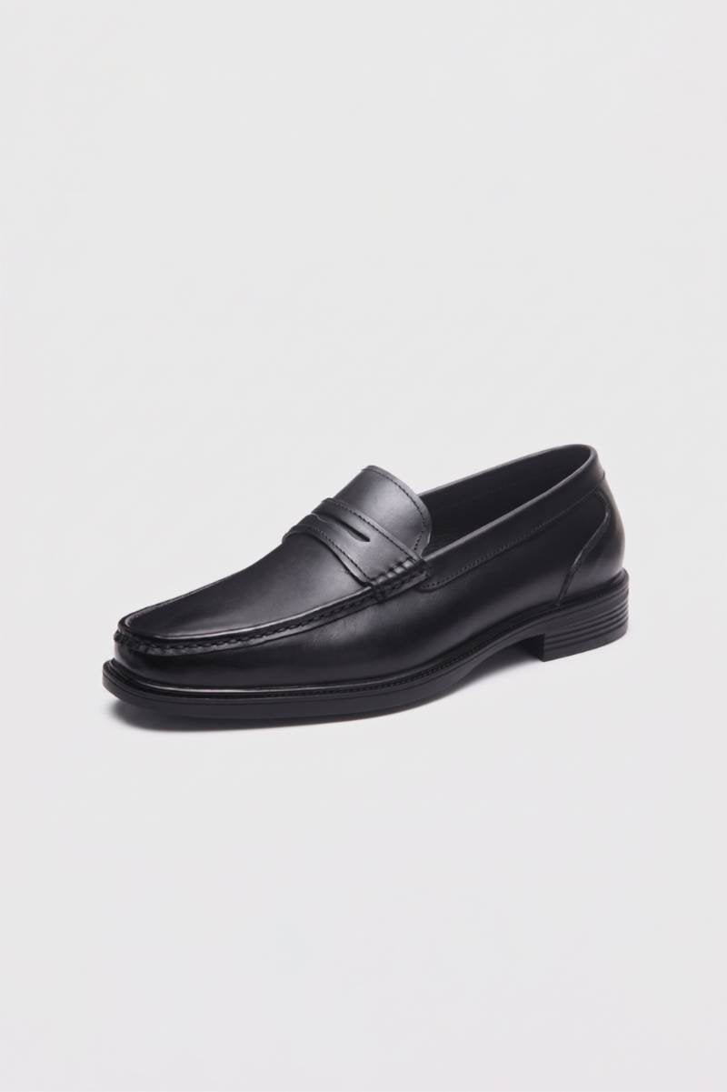 Loafers Men - Classic Penny Slip On with Stitched Detailing | Smart — Black