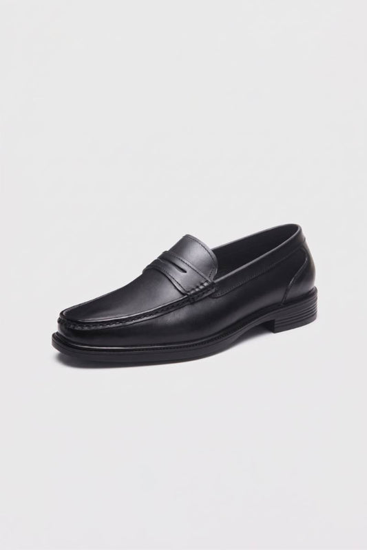 Loafers Men - Classic Penny Slip On with Stitched Detailing | Smart — Black