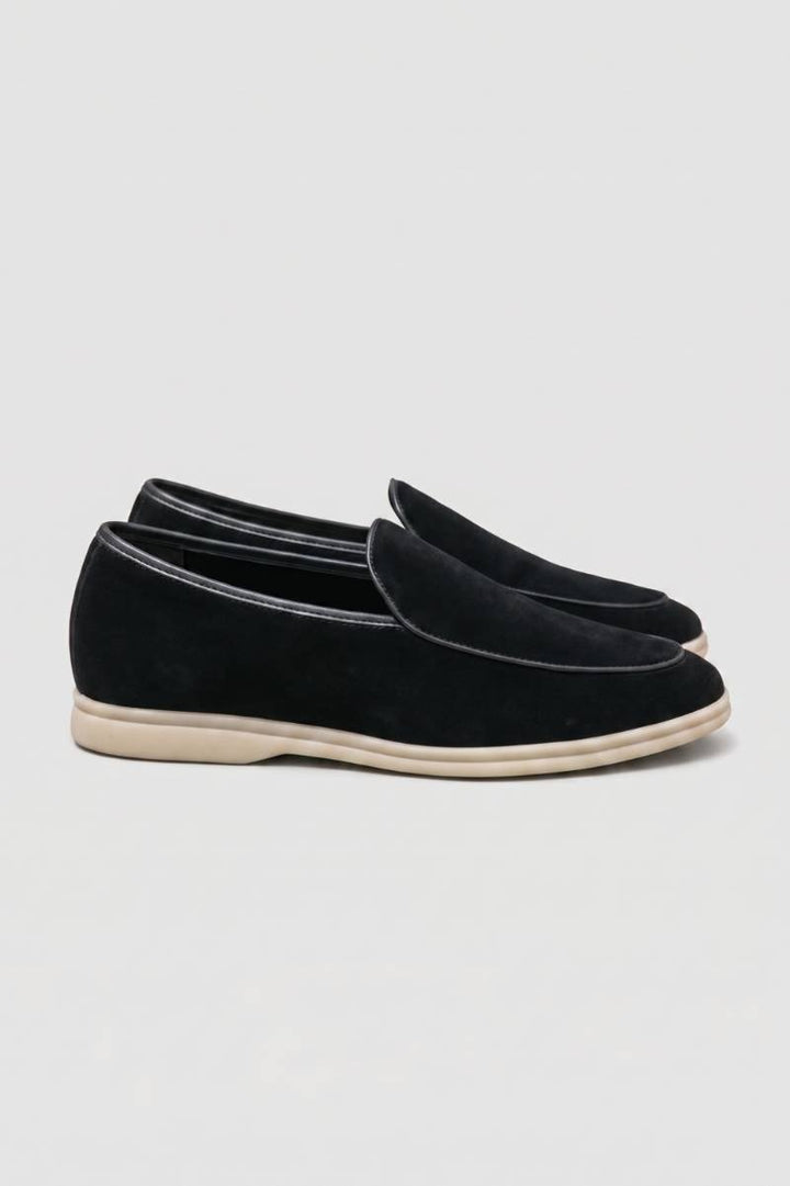 Loafers Men - Slip On Flat Sole with Contrast Trim | Smart Casual — Black