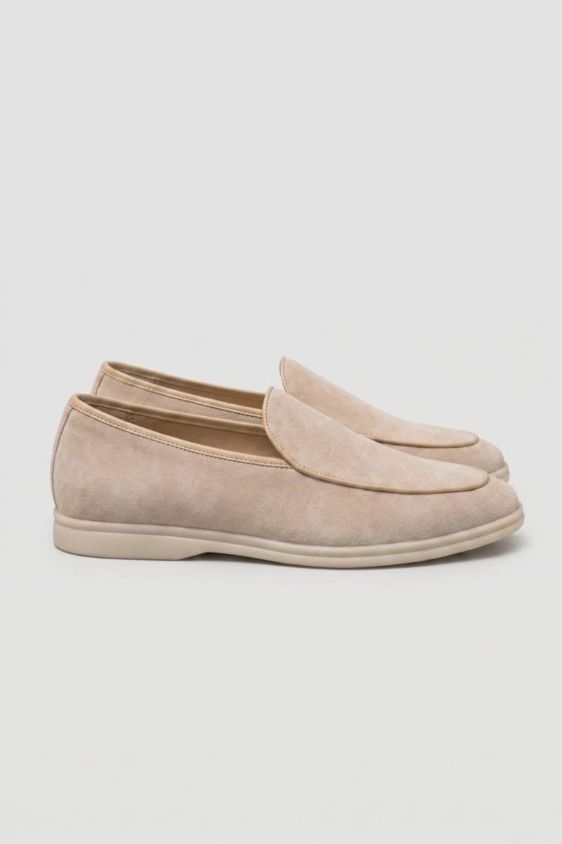 Loafers Men - Slip On Flat Sole with Contrast Trim | Smart Casual — Beige