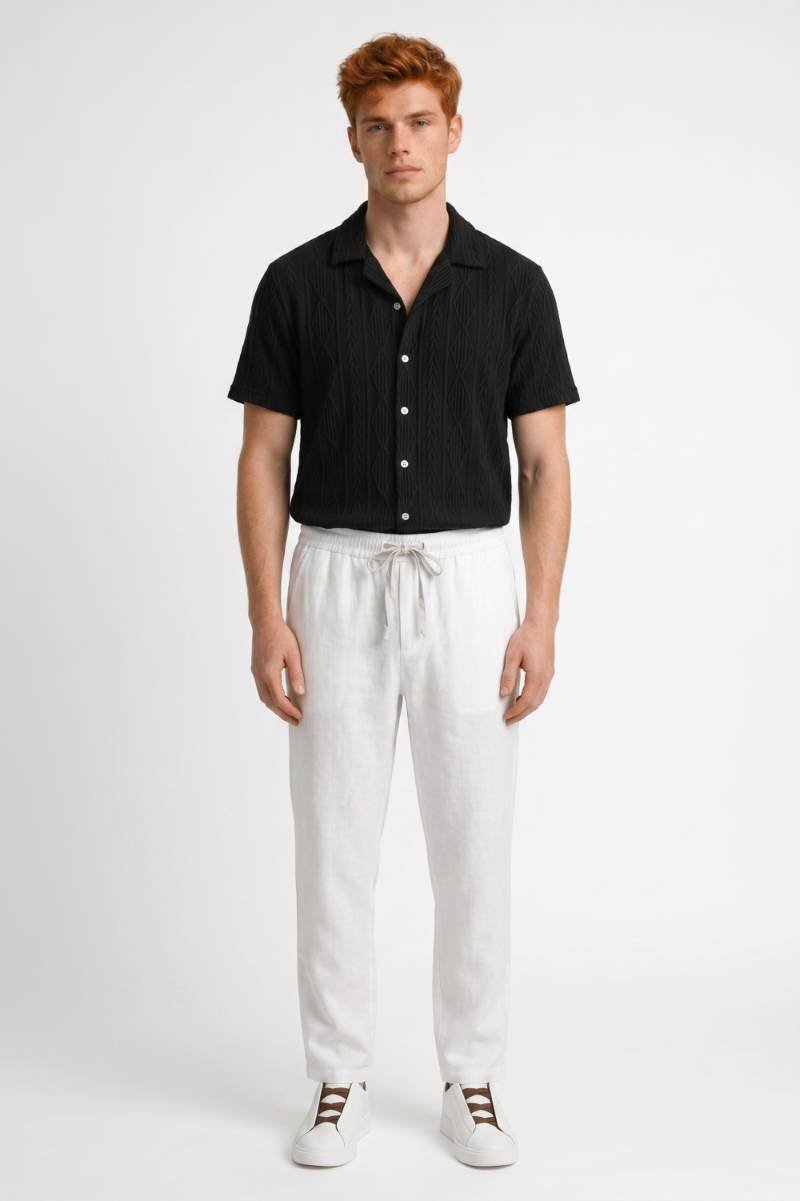 Loungewear Set Men - Textured Short Sleeve Button Up | Casual — Black