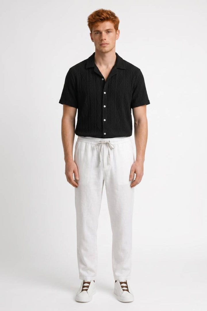 Loungewear Set Men - Textured Short Sleeve Button Up | Casual — Black