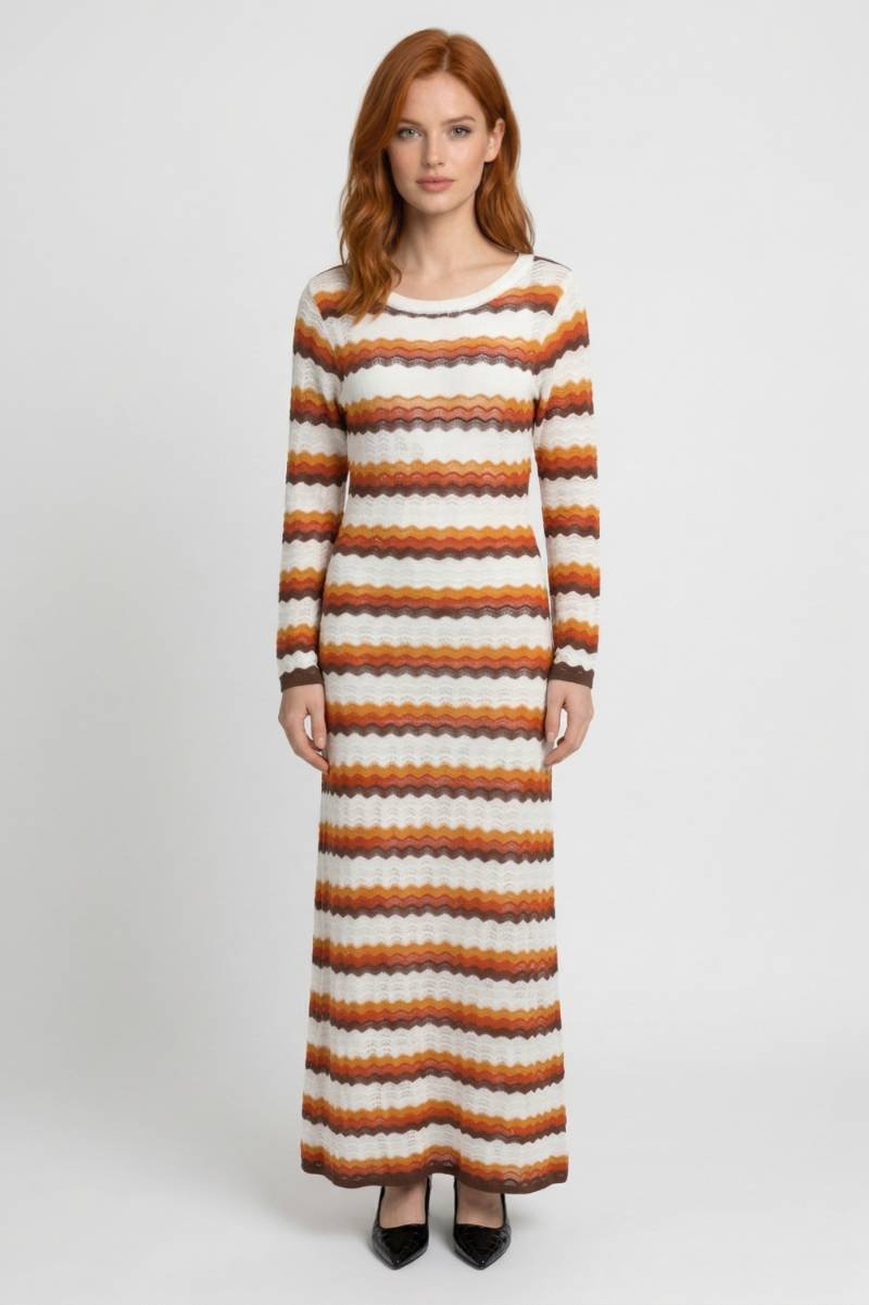 Maxi Dress Women - Chevron Striped Long Sleeve | Retro — Striped Orange