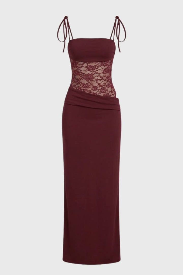 Maxi Dress Women - Detail Tie Straps | Elegant Evening - Burgundy