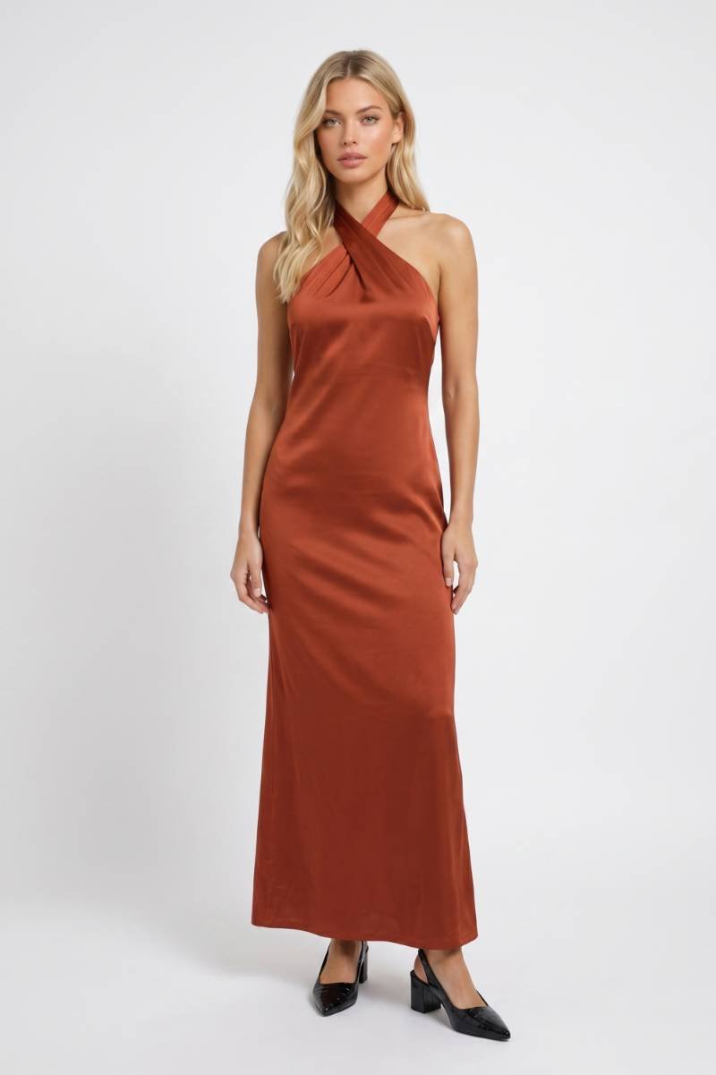 Maxi Dress Women - Halter Neck Cross Over | Elegant — Terracotta