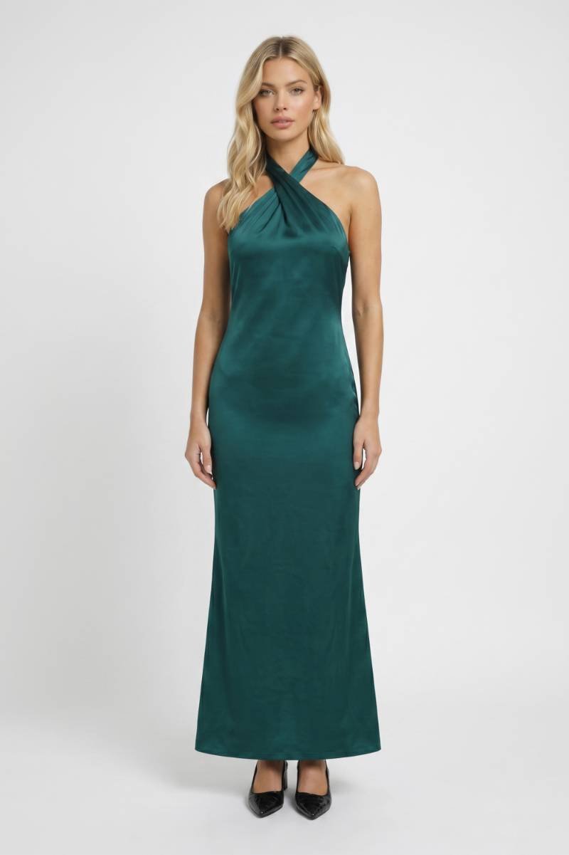 Maxi Dress Women - Halter Neck Cross Over | Elegant — Dark Green