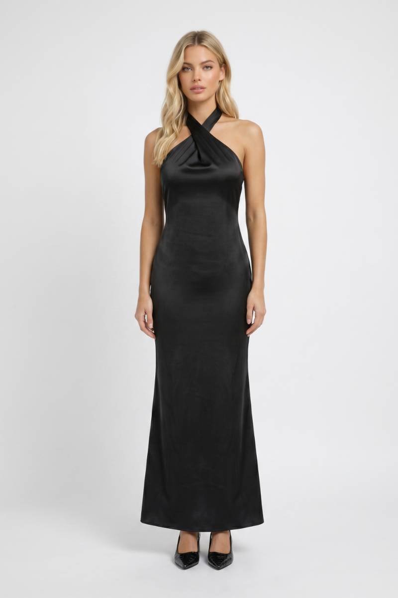 Maxi Dress Women - Halter Neck Cross Over | Elegant — Black