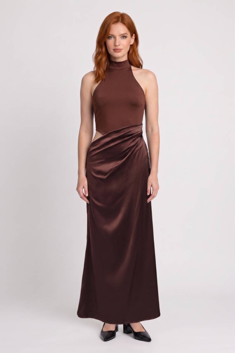 Maxi Dress Women - Halterneck Side Ruched | Elegant