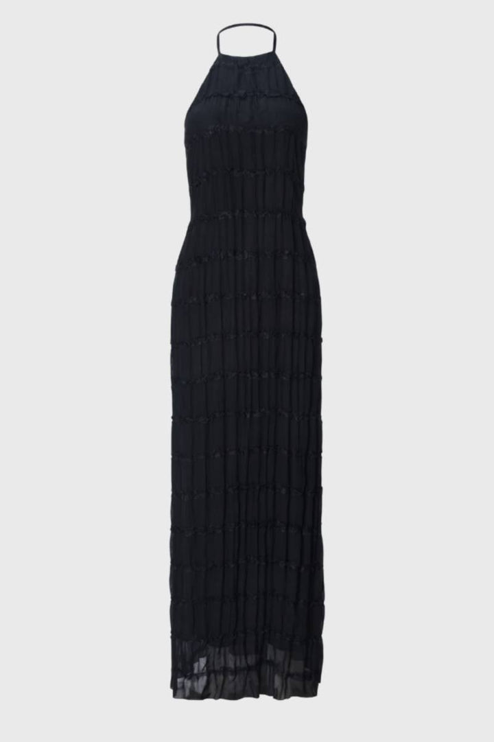 Maxi Dress Women - Halterneck Tiered with Textured Design | Elegant — Black