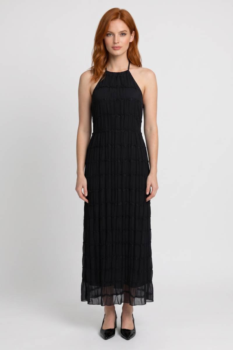 Maxi Dress Women - Halterneck Tiered with Textured Design | Elegant — Black
