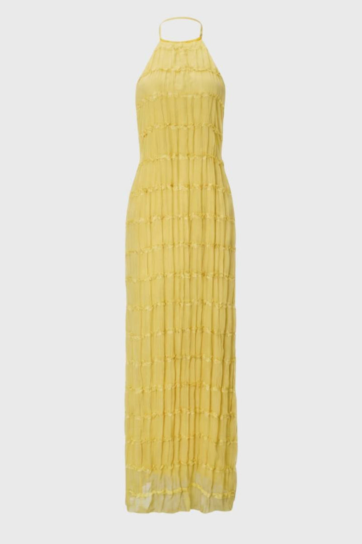 Maxi Dress Women - Halterneck Tiered with Textured Design | Elegant — Yellow