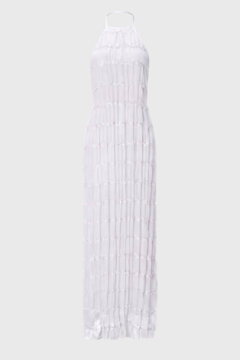 Maxi Dress Women - Halterneck Tiered with Textured Design | Elegant — White