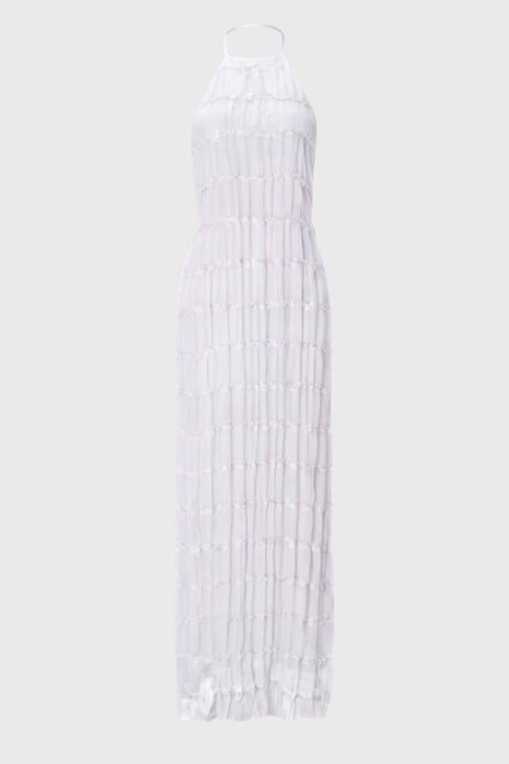 Maxi Dress Women - Halterneck Tiered with Textured Design | Elegant — White