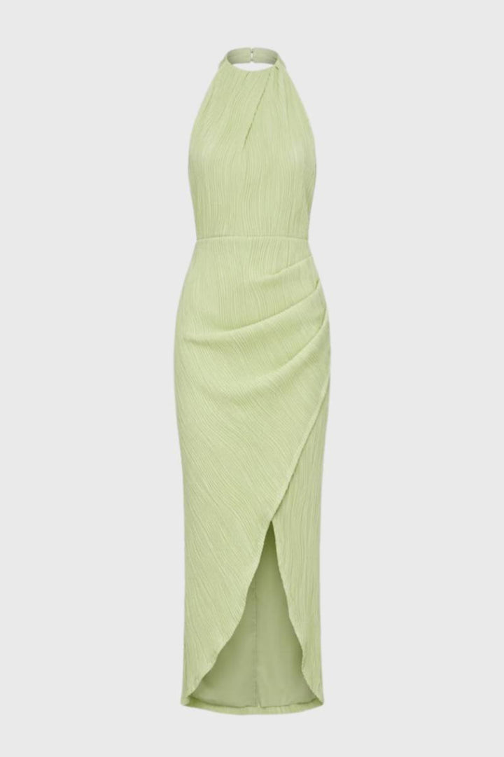 Maxi Dress Women - Halterneck Wrap with Thigh Split | Elegant - Light Green