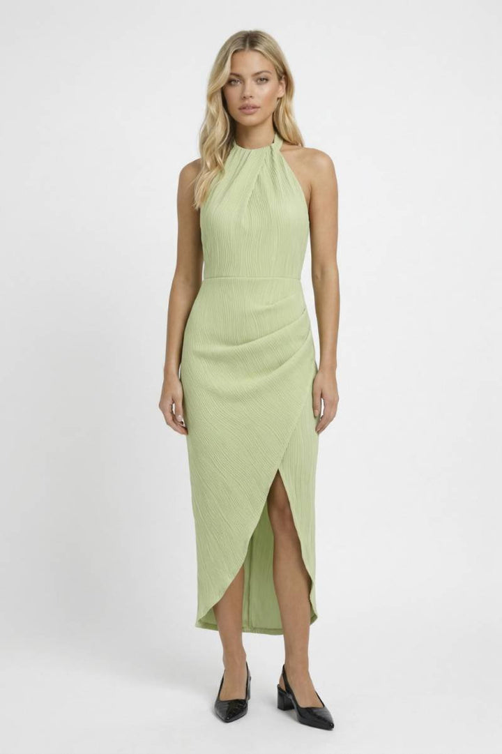 Maxi Dress Women - Halterneck Wrap with Thigh Split | Elegant - Light Green