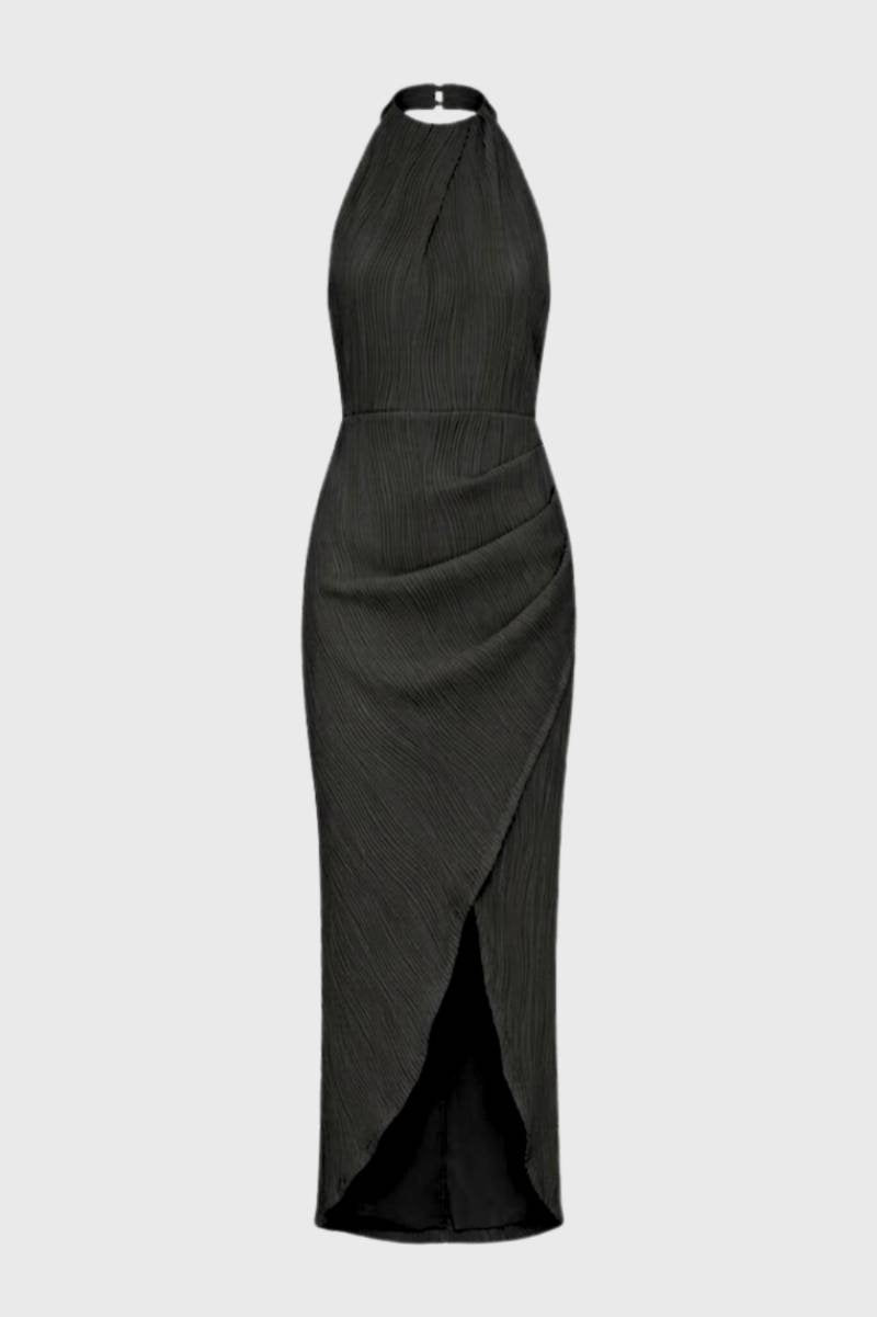 Maxi Dress Women - Halterneck Wrap with Thigh Split | Elegant - Olive