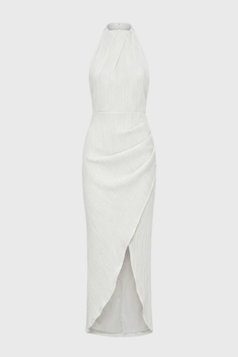 Maxi Dress Women - Halterneck Wrap with Thigh Split | Elegant - White