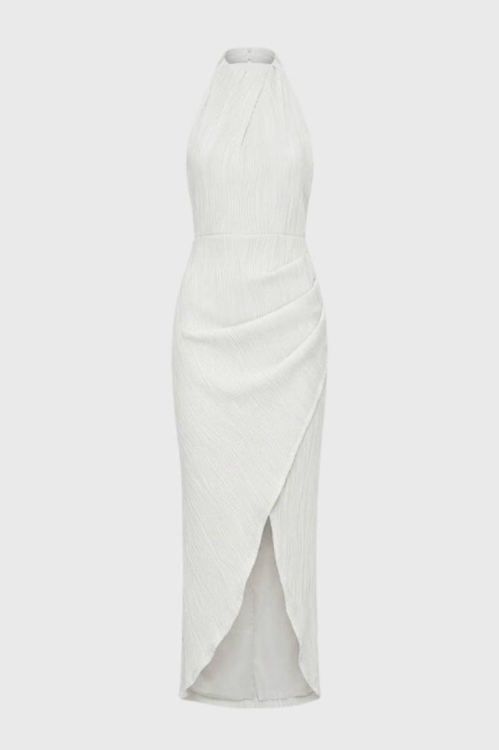 Maxi Dress Women - Halterneck Wrap with Thigh Split | Elegant - White