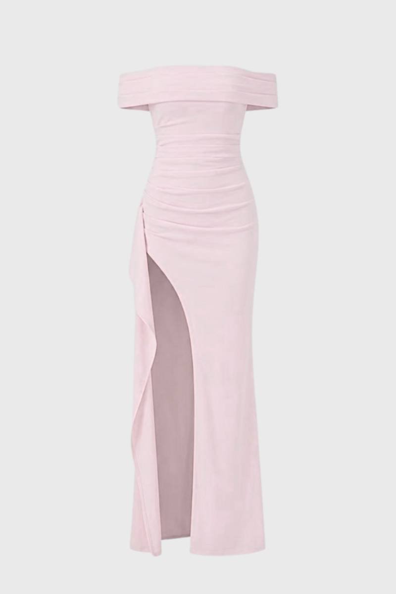 Maxi Dress Women - Off Shoulder Bardot Side Split | Elegant - Pink