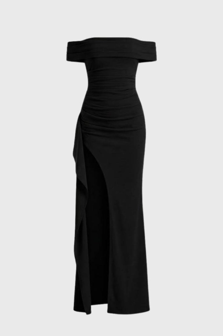 Maxi Dress Women - Off Shoulder Bardot Side Split | Elegant - Black