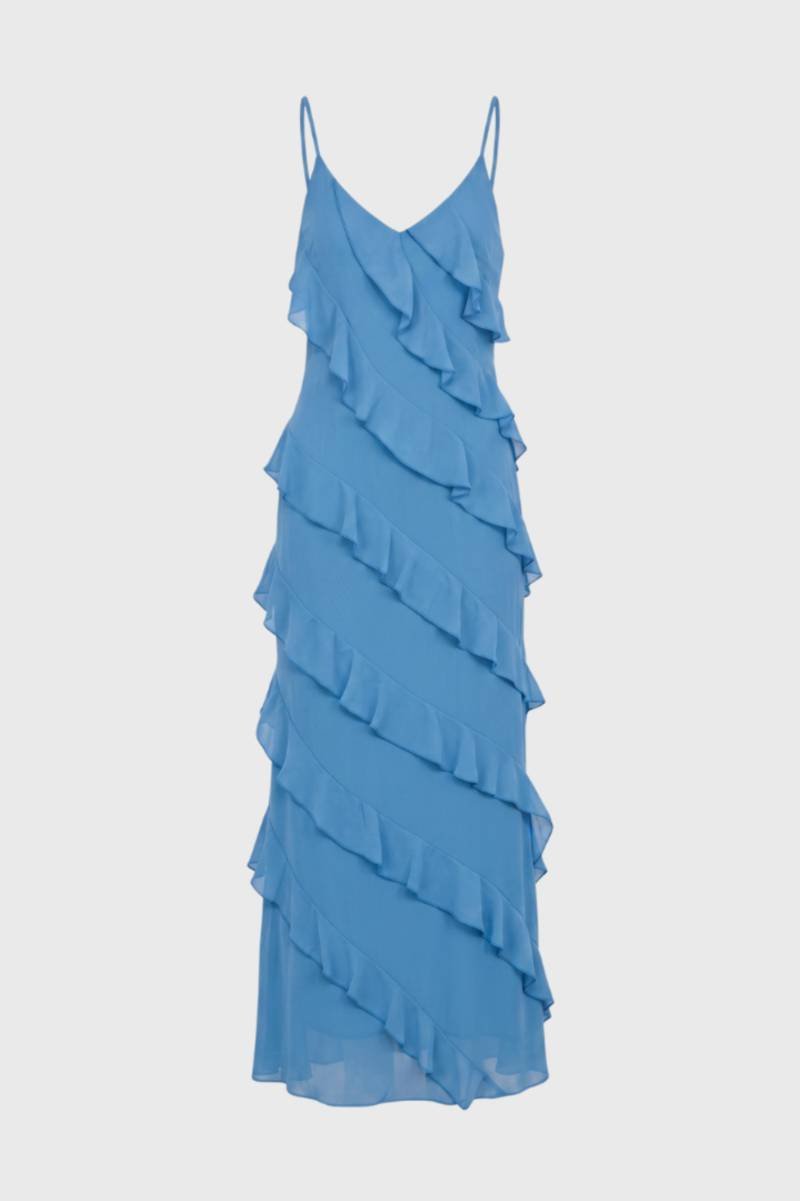 Maxi Dress Women - Ruffle Tiered with Straps | Elegant — Blue