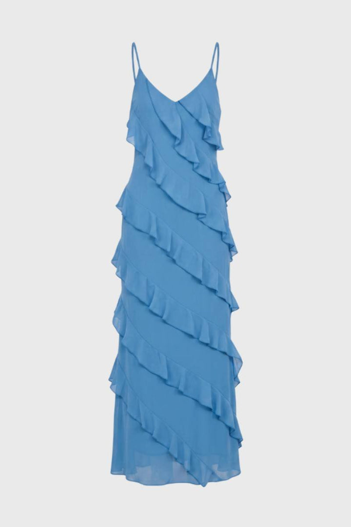 Maxi Dress Women - Ruffle Tiered with Straps | Elegant — Blue