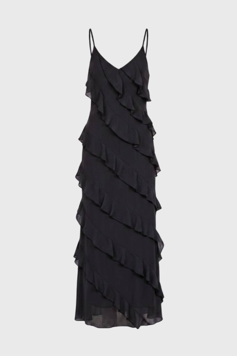 Maxi Dress Women - Ruffle Tiered with Straps | Elegant — Black