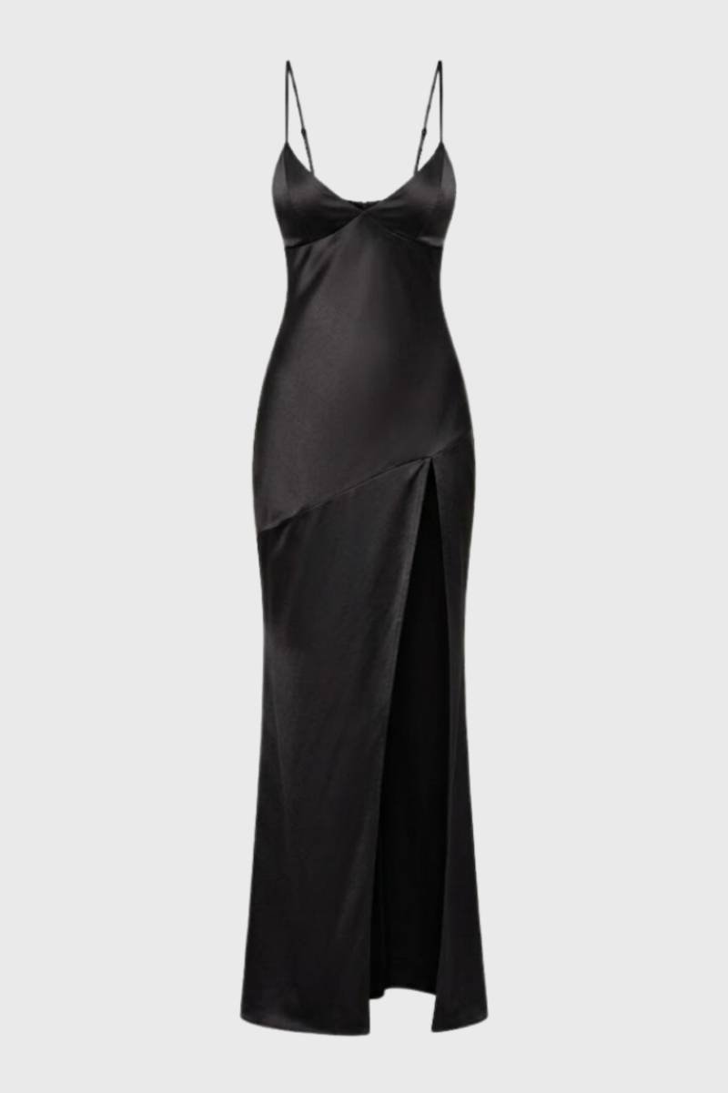 Maxi Dress Women - Slip Style V-Neck with Side Split | Elegant — Black