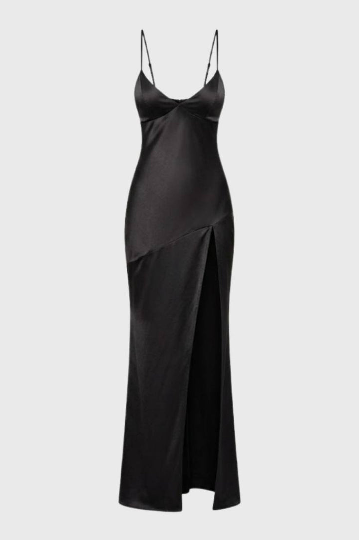 Maxi Dress Women - Slip Style V-Neck with Side Split | Elegant — Black
