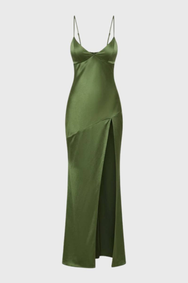 Maxi Dress Women - Slip Style V-Neck with Side Split | Elegant — Olive