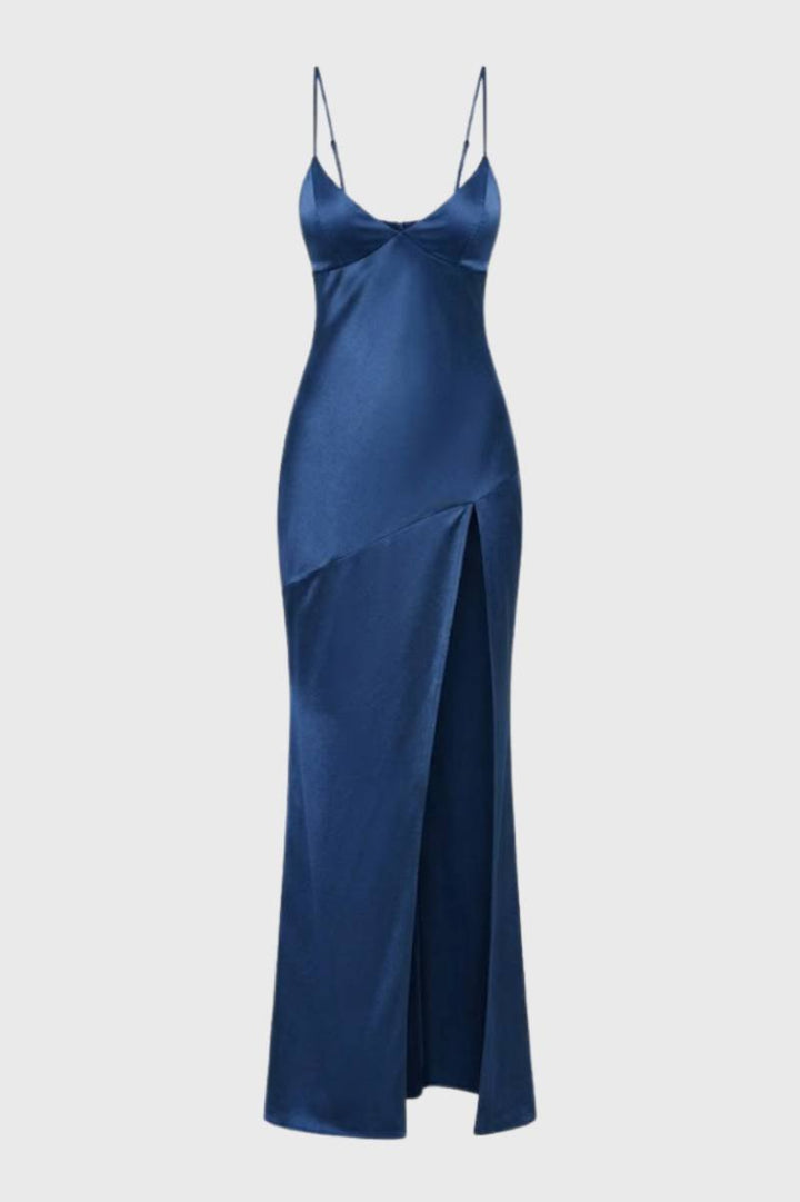 Maxi Dress Women - Slip Style V-Neck with Side Split | Elegant — Navy