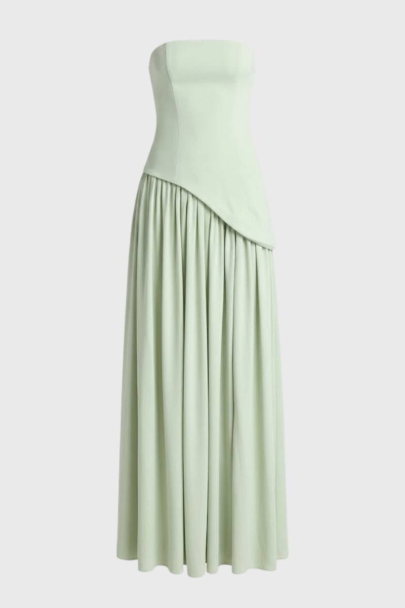 Maxi Dress Women - Strapless Asymmetric Drape | Elegant - Mint