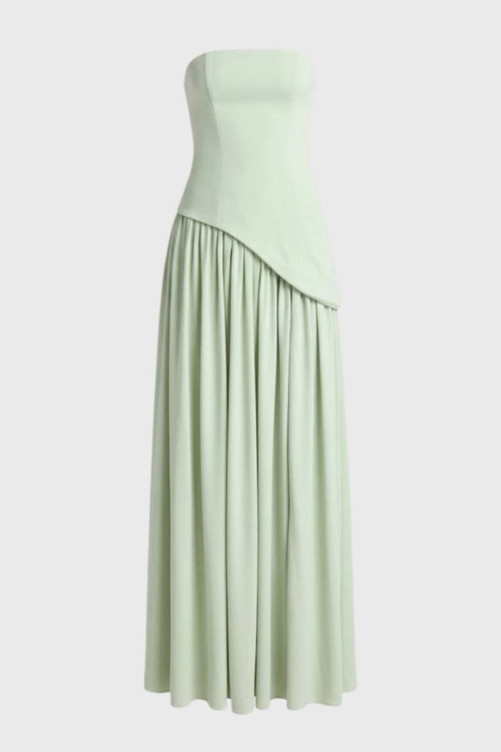 Maxi Dress Women - Strapless Asymmetric Drape | Elegant - Mint