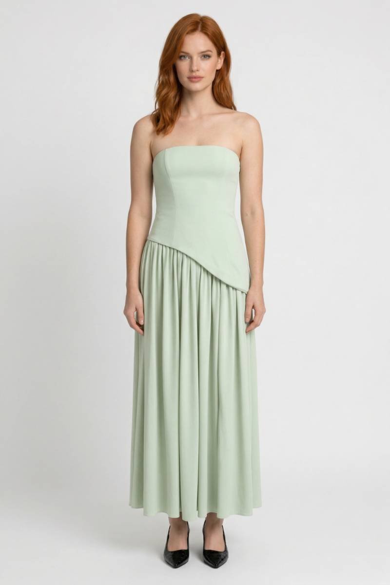 Maxi Dress Women - Strapless Asymmetric Drape | Elegant - Mint