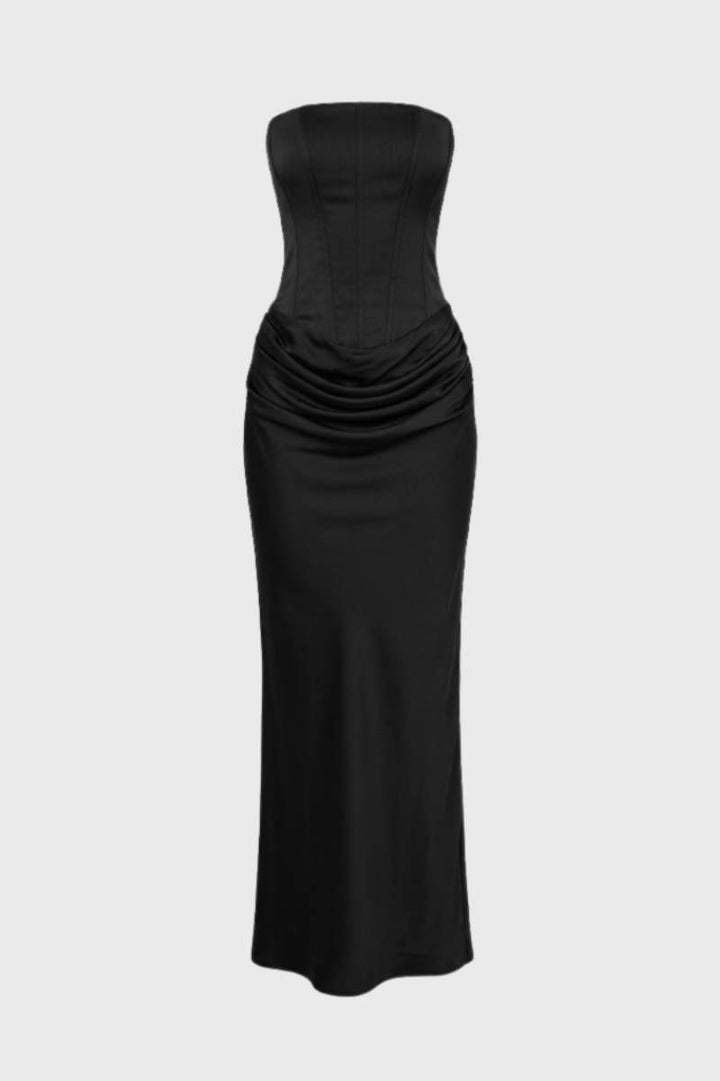 Maxi Dress Women - Strapless Ruched Waist | Elegant - Black