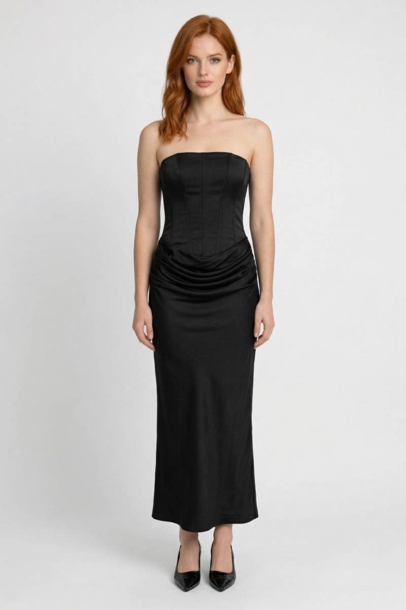 Maxi Dress Women - Strapless Ruched Waist | Elegant - Black
