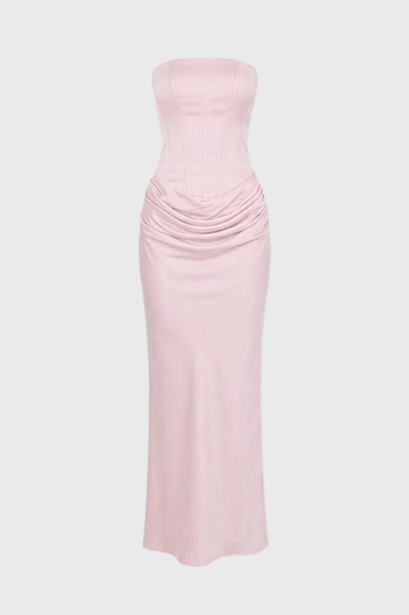 Maxi Dress Women - Strapless Ruched Waist | Elegant - Light Pink