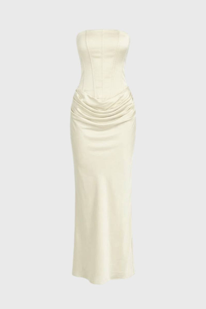 Maxi Dress Women - Strapless Ruched Waist | Elegant - Cream