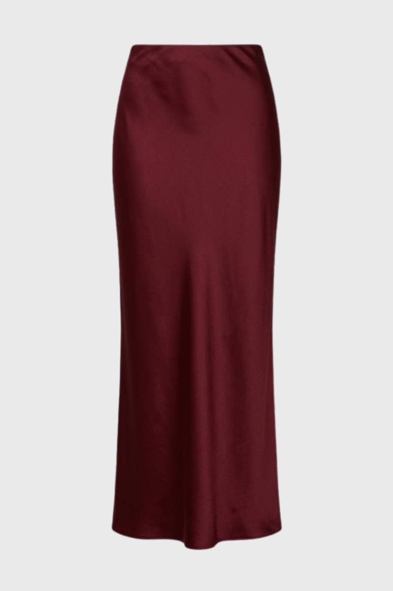 Maxi Skirt Women - High Waisted Side Zip | Elegant — Wine